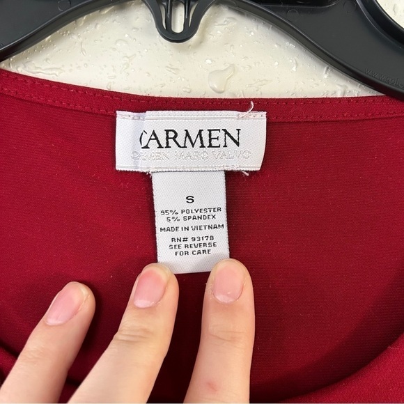 🦋 Carmen Marc Volvo Red Gold Detail Long Sleeve Blouse Small Medium Stretch - Picture 2 of 8